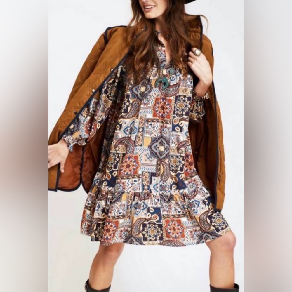 Tyler Boe Michelle Patchwork Ruffle Dress Boho Grandma Cottagecore